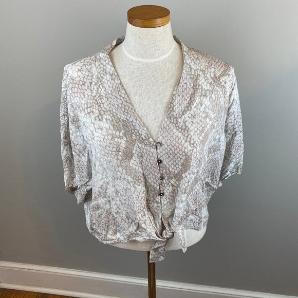 Olivaceous Tops - Olivaceous Cropped Top Tie Front Snake Print L